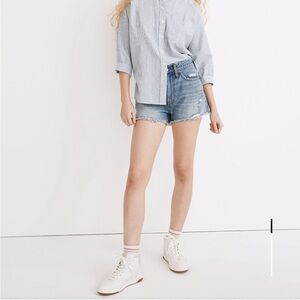 Madewell Blue Distressed Jean Shorts Raw Hem